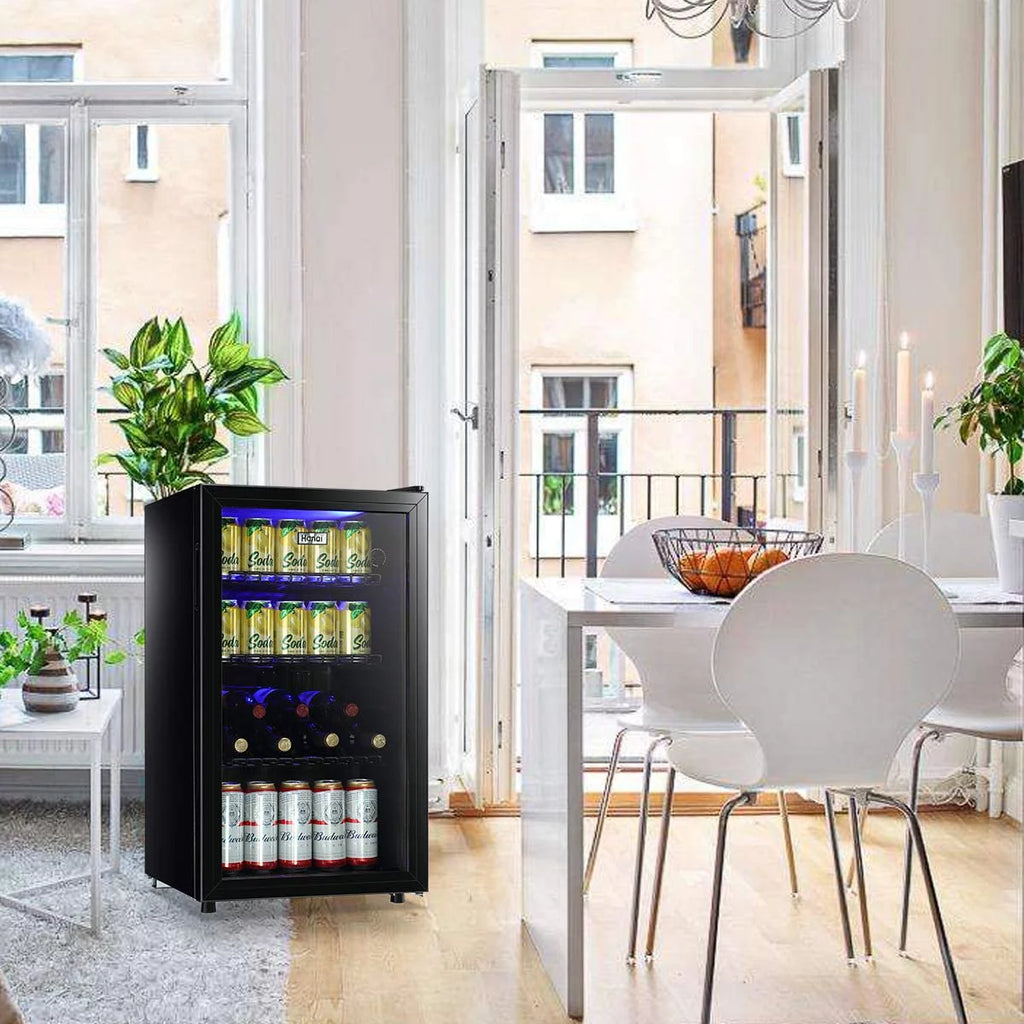 100 Can Capacity Compact Beverage Refrigerator with Glass Door U179