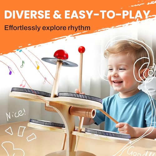 Wooden 8 in 1 Percussion Drum Kit with Xylophone Cymbal I247