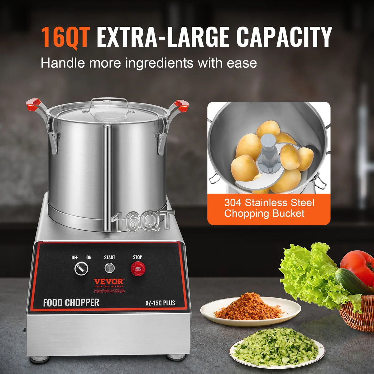 1400W 16 Quart Stainless Steel Food Processor Y576