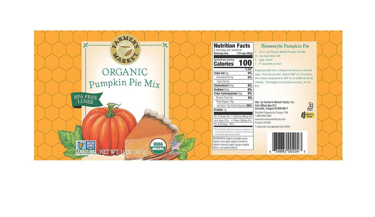 Organic Canned Pumpkin Pie Mix 15-Ounce Cans Pack Of 12 O7606