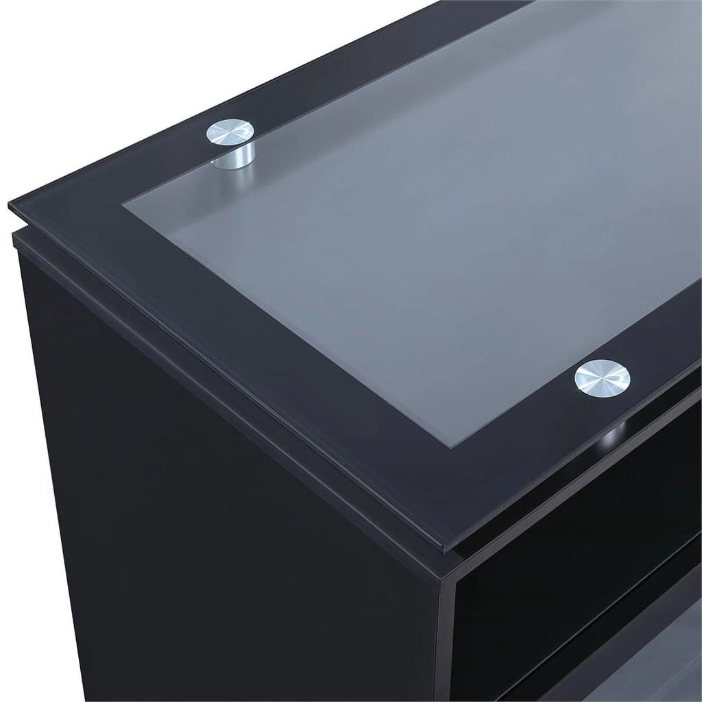 72" Black Engineered Wood TV Stand with Tempered Glass R15181