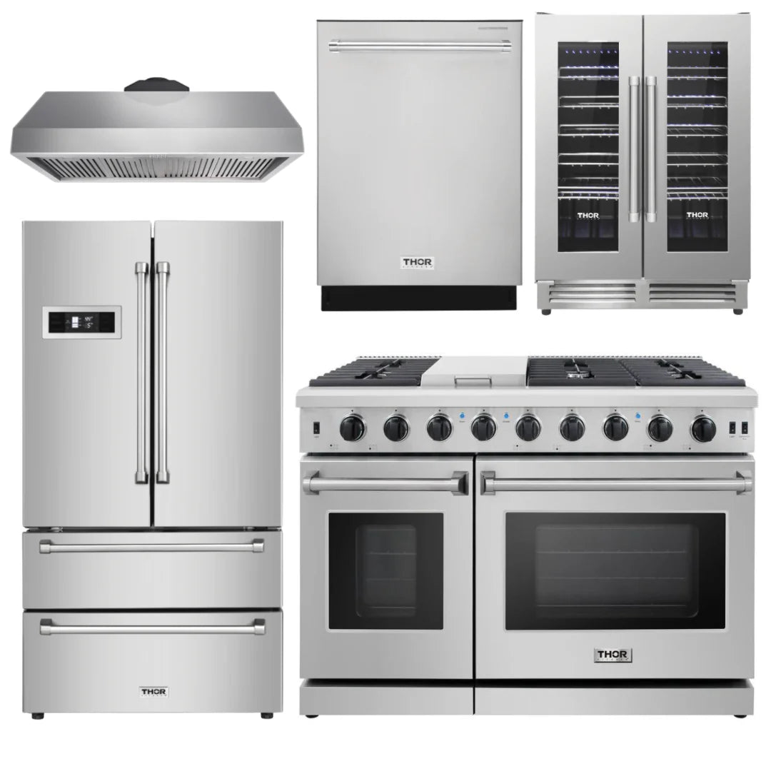 48 Gas Range, Range Hood, Refrigerator, Dishwasher & Wine Cooler A266