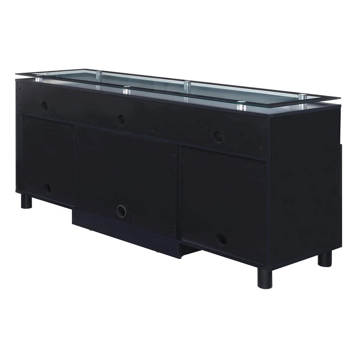 72" Black Engineered Wood TV Stand with Tempered Glass R15181