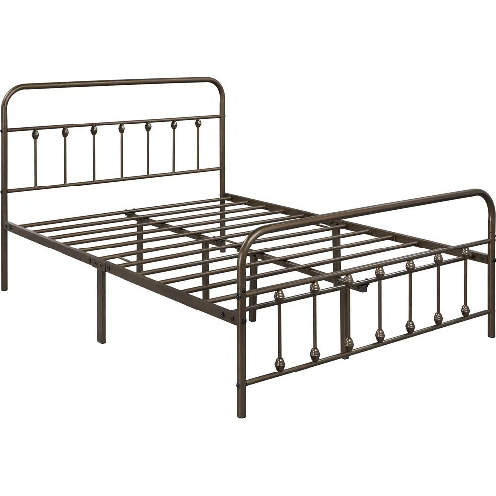 Queen Metal Bed Frame with Headboard & Footboard, White I52873