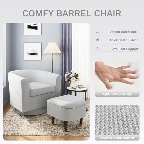 Beige Upholstered Swivel Accent Chair with Ottoman Y917