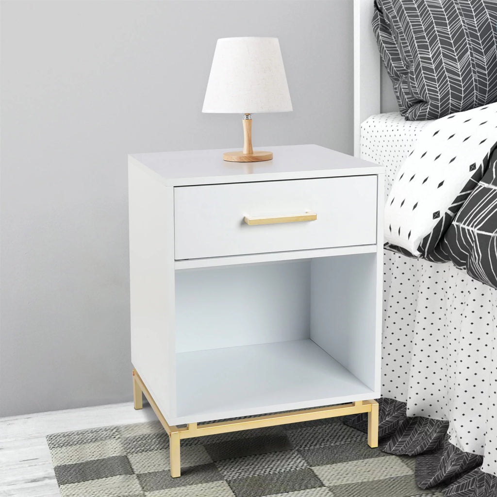 White Modern Rectangle 1-Drawer Wood Nightstand G4950