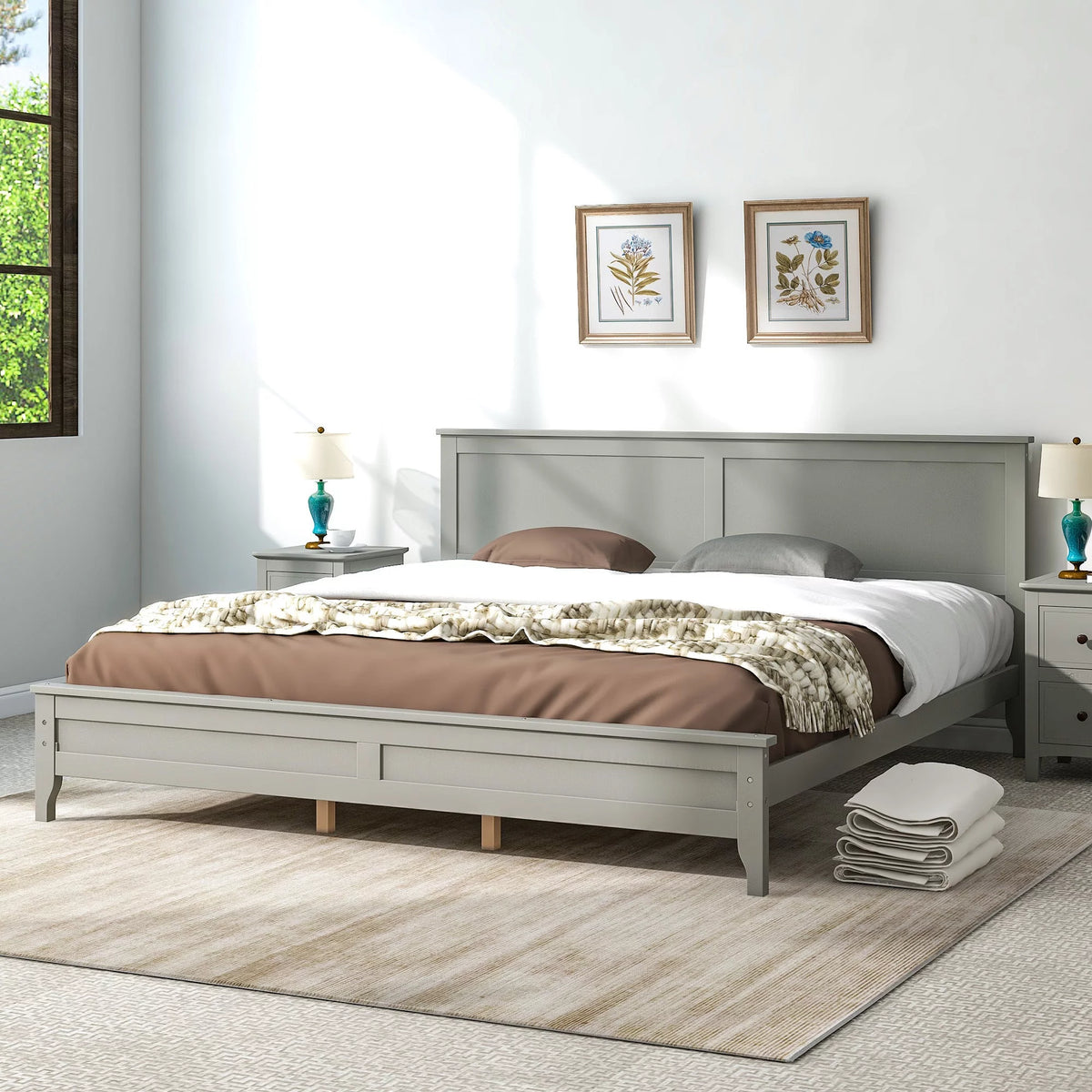 Solid Wood King Platform Bed O6270