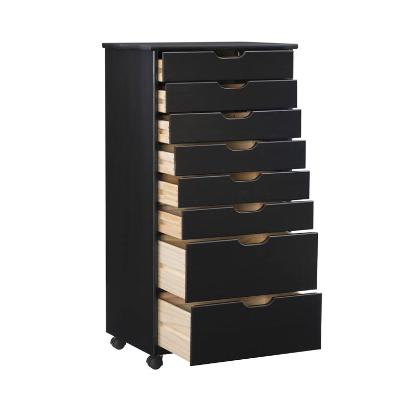 Black 8 Drawer Wood Rolling Storage Cart W586