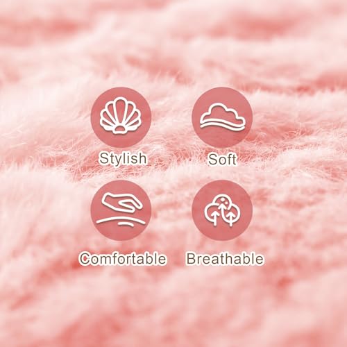 Pink Plush Bean Bag Chair with Armrests W956113