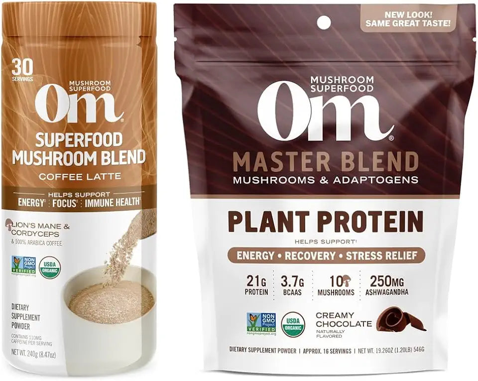 Mushroom Coffee Latte Blend Powder and Plant-Based Protein Powder Bundle F7931