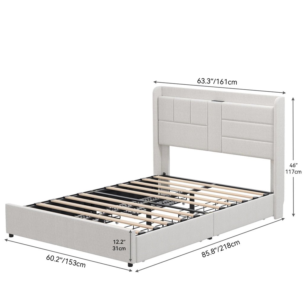 Queen Size Upholstered Platform Bed with Storage Drawers P69090