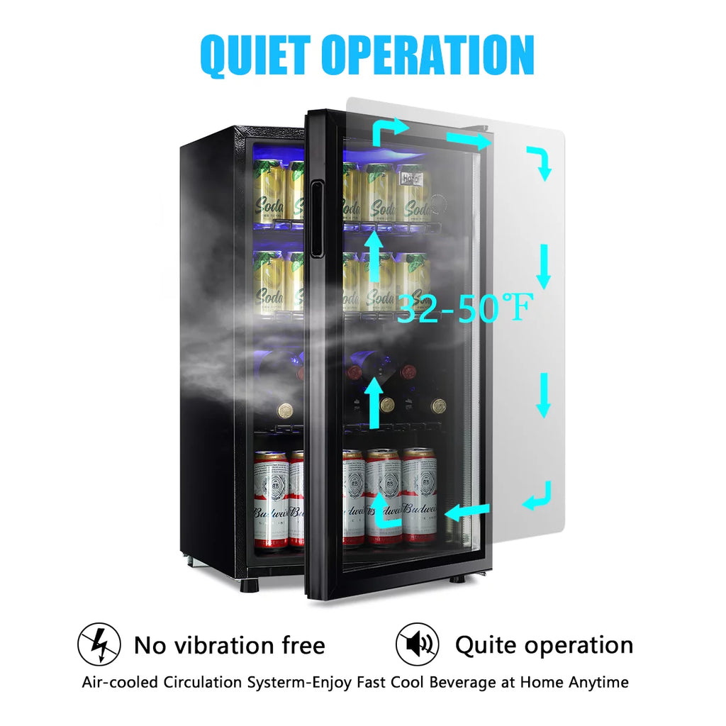 100 Can Capacity Compact Beverage Refrigerator with Glass Door U179