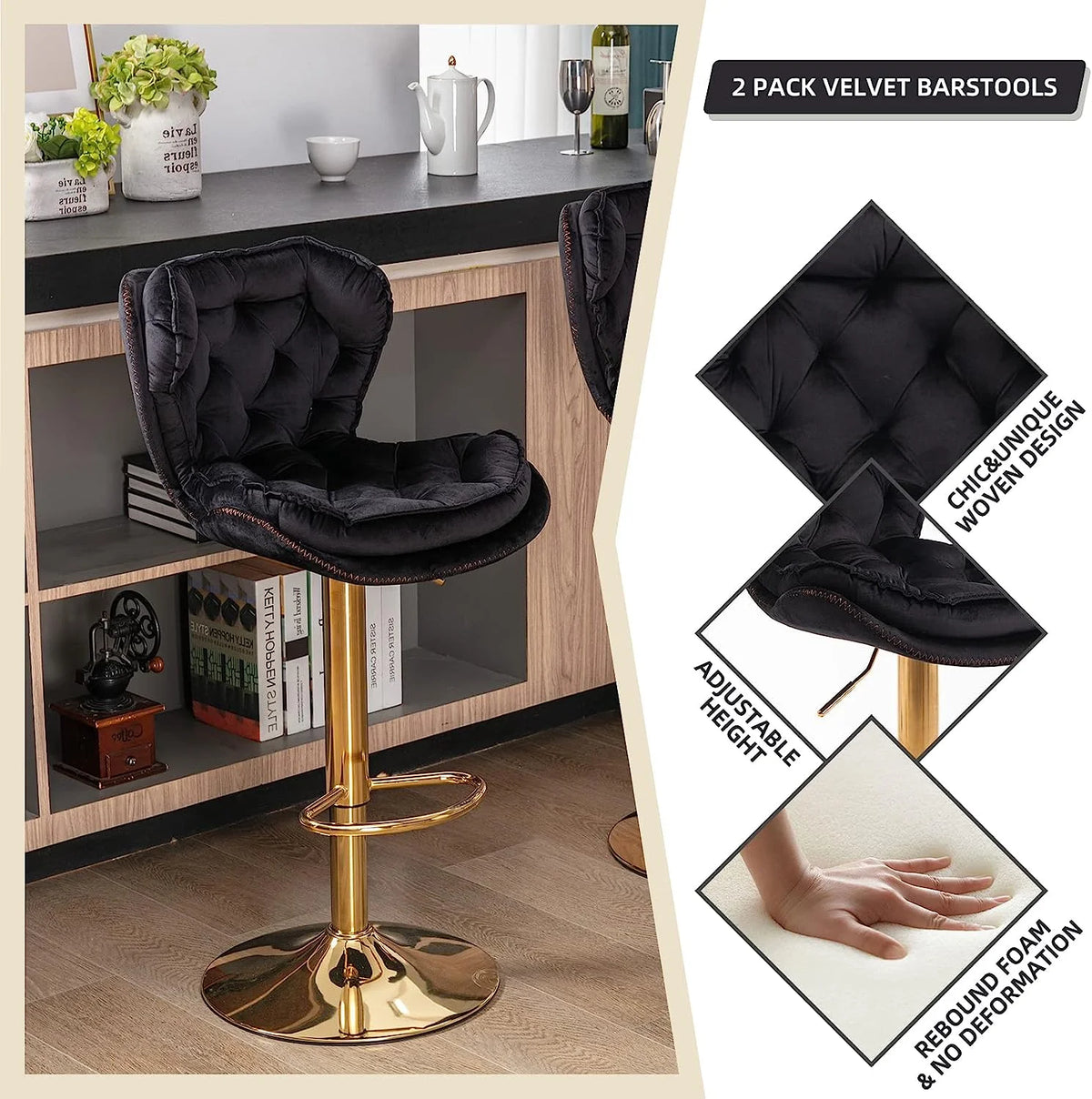 Velvet Swivel Barstool Set of 2 A788
