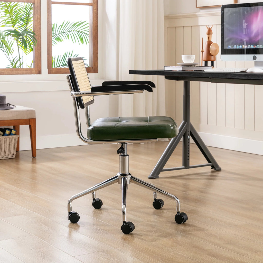 Green Faux Leather Swivel Office Chair with Arms T35371