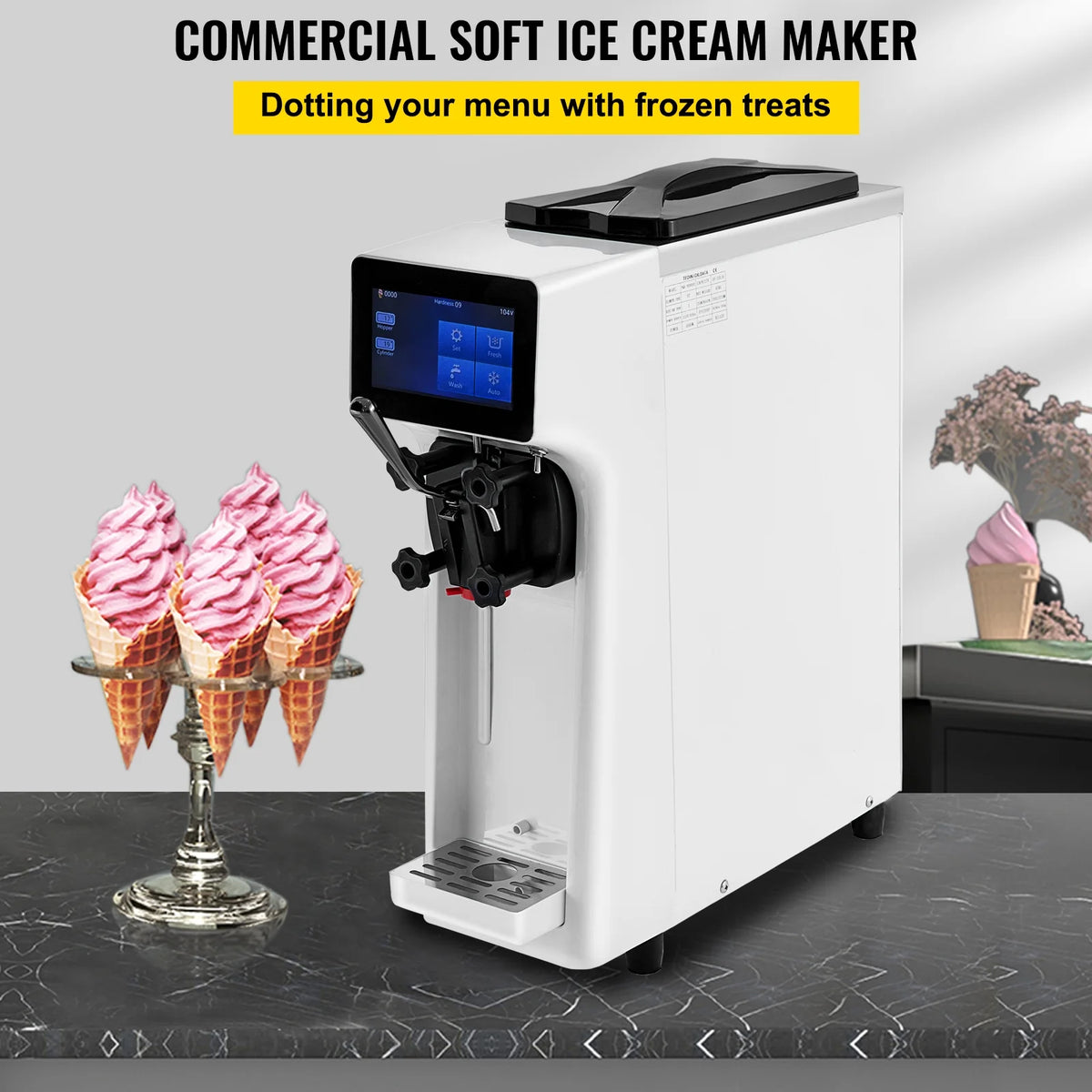 1000W Countertop Soft Serve Ice Cream Machine with 4.5L Hopper E638378