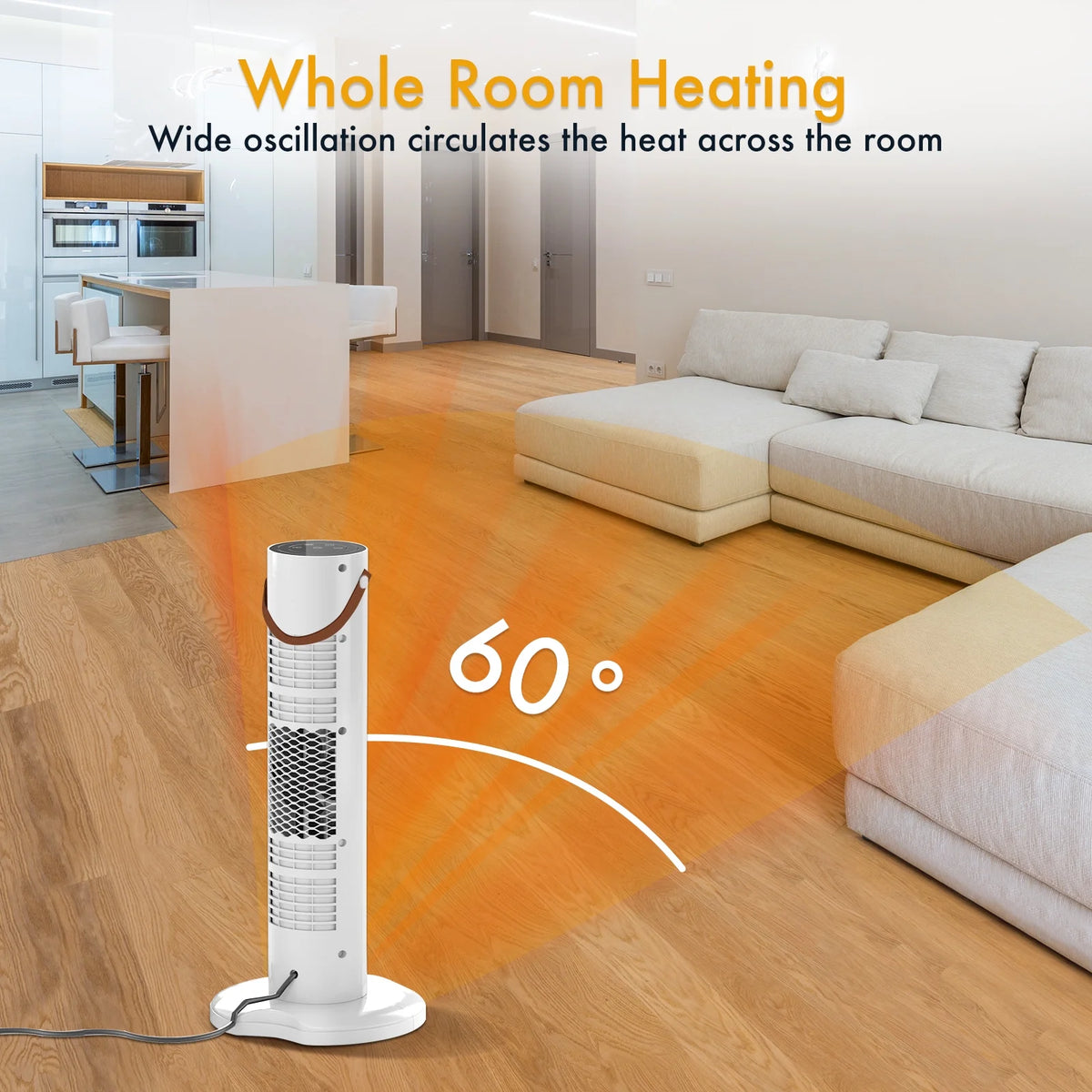 White 2000W Ceramic Tower Space Heater T695832