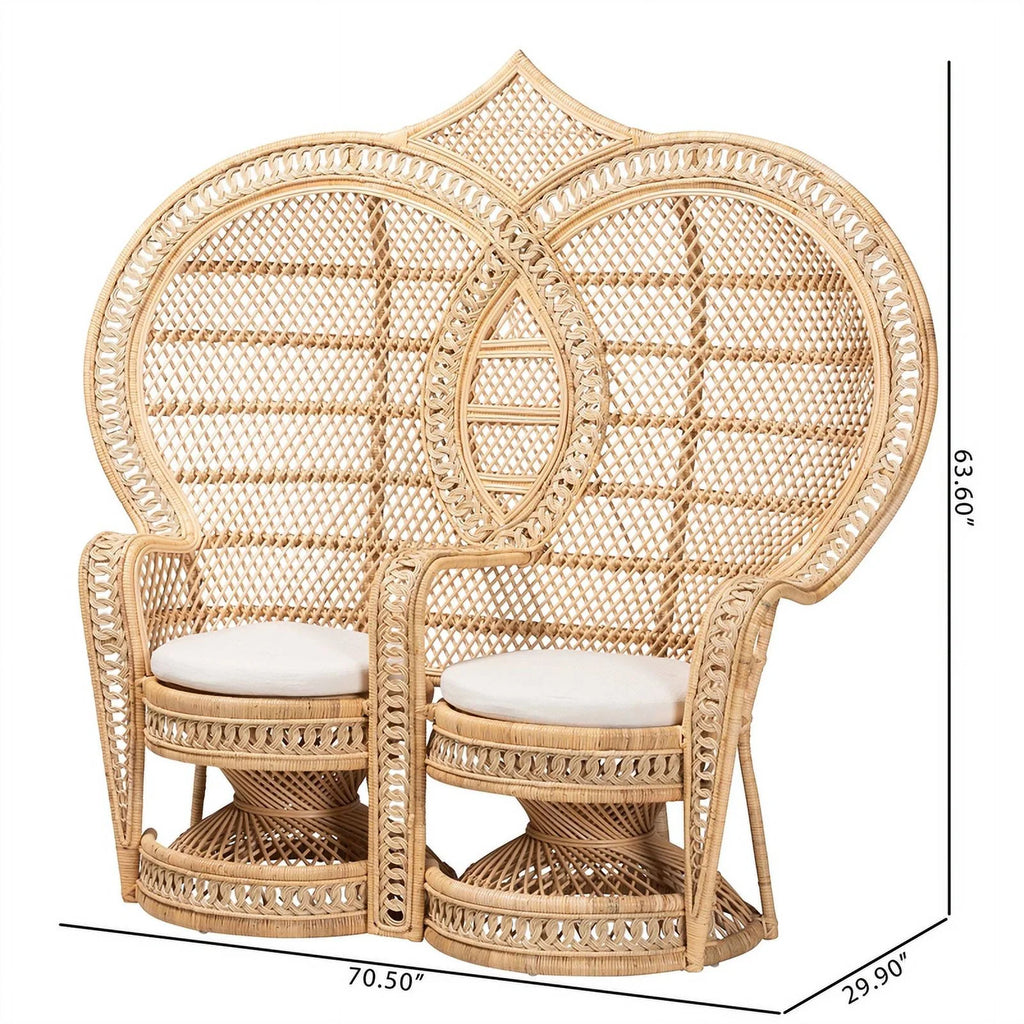 Natural Brown Rattan Two-Seater Peacock Chair Q7584
