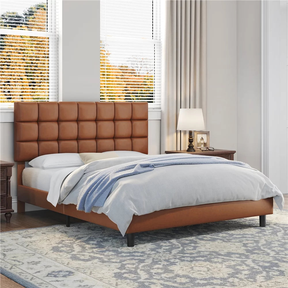 Queen Size Beige Upholstered Platform Bed J88236