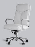White Leather Executive Rolling Swivel Chair T6262