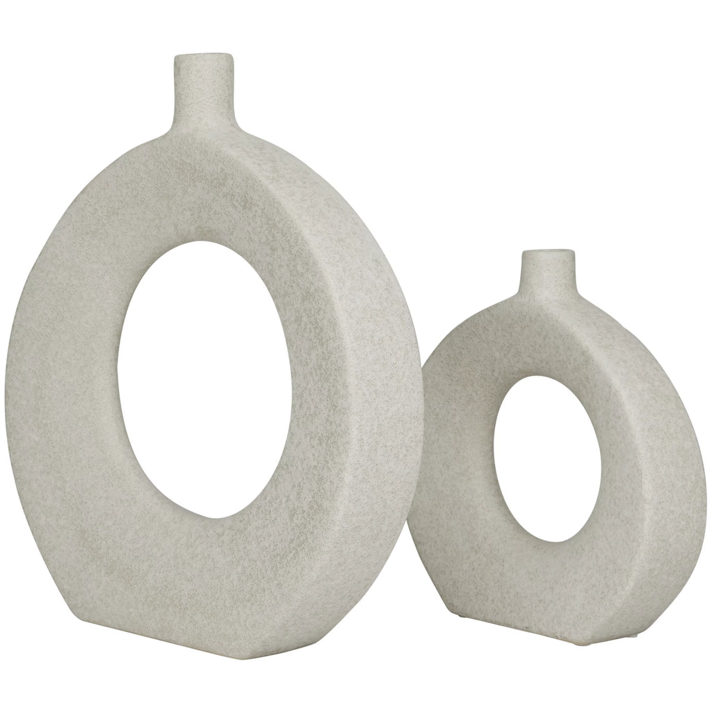 White Ceramic Donut Shaped Vase Set of 2 Q214979