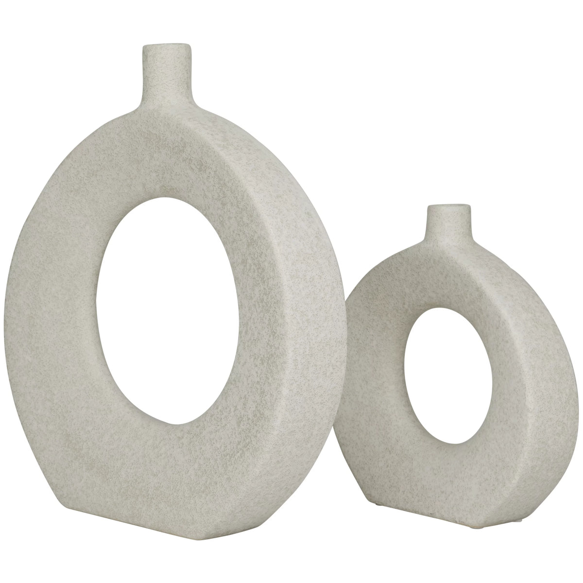 White Ceramic Donut Shaped Vase Set of 2 Q214979