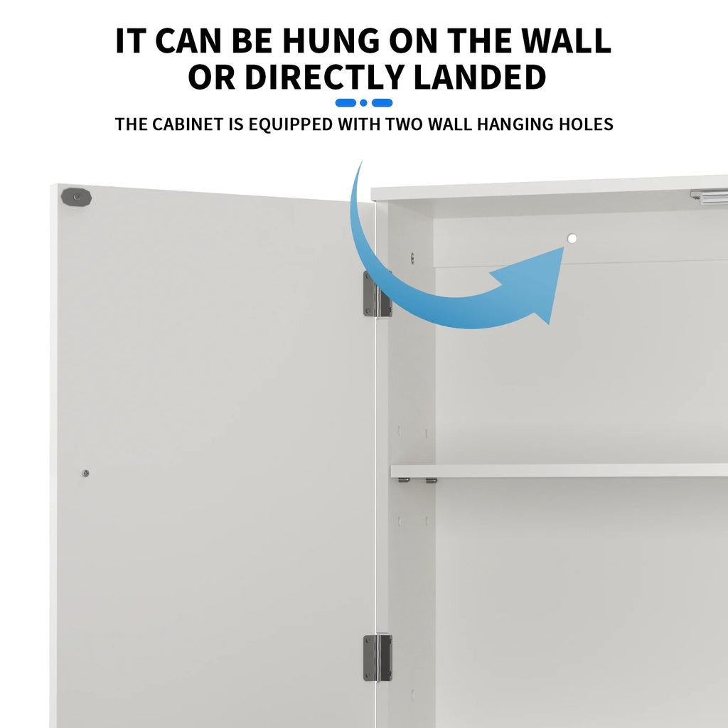 White Free Standing Wooden Bathroom Storage Cabinet with Double Doors A86770
