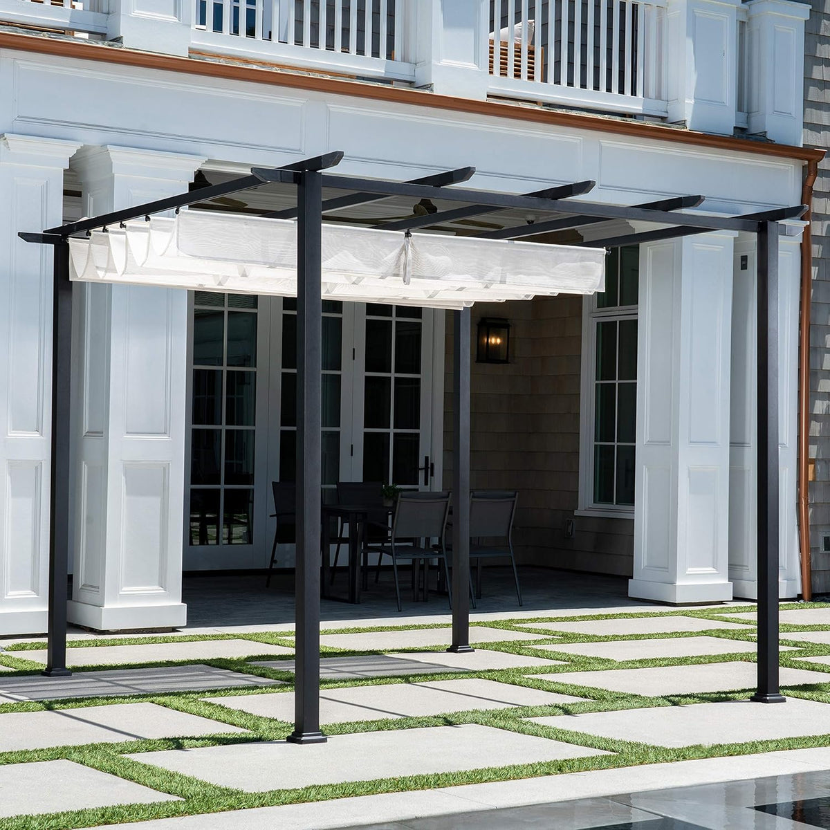 Aluminum and Steel Pergola with Adjustable Sling Canopy Z924581
