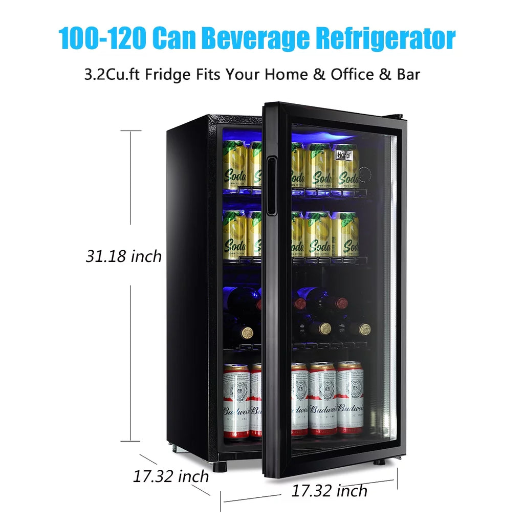 100 Can Capacity Compact Beverage Refrigerator with Glass Door U179