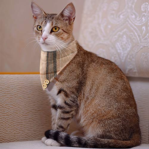 4 Pieces Breakaway Cat Collar Bandana with Plaid Scarf and Bowtie Bell F918535