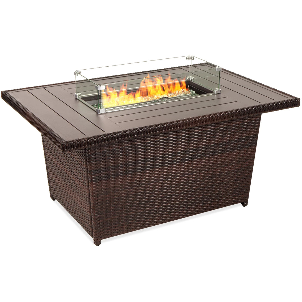 52in Wicker Propane Gas Fire Pit Table 50,000 BTU with Glass Wind Guard G60988