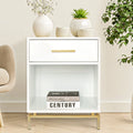 White Modern Rectangle 1-Drawer Wood Nightstand G4950