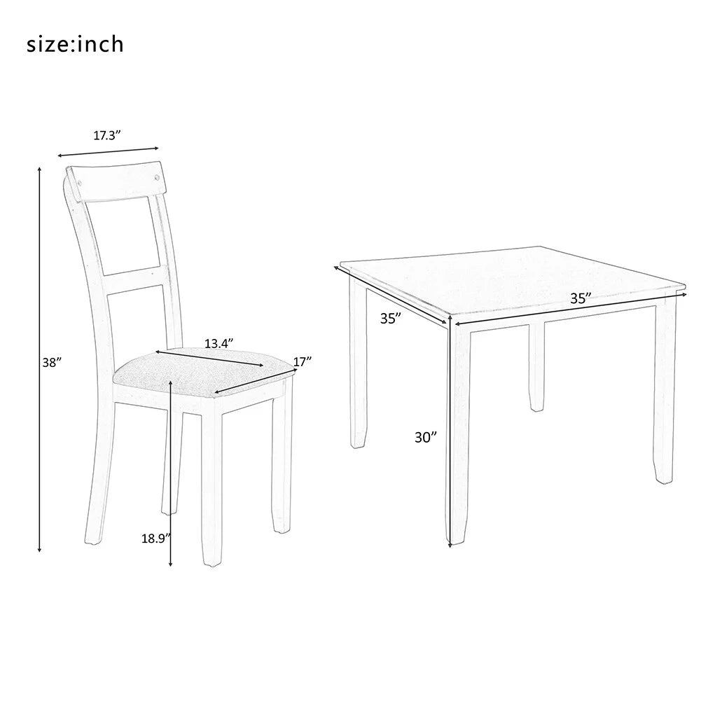 5-Piece Wooden Dining Table Set with 4 Chairs Grey U458889