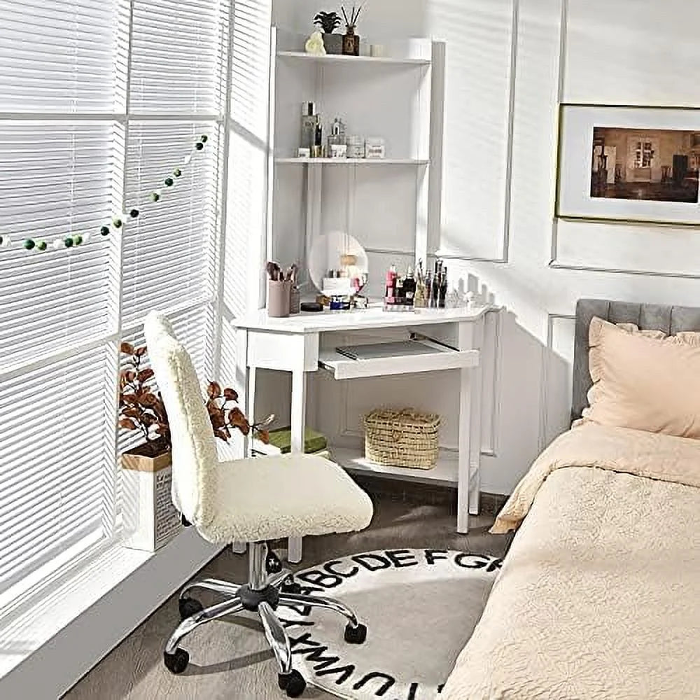 White Corner Computer Desk with Hutch and Shelves V926