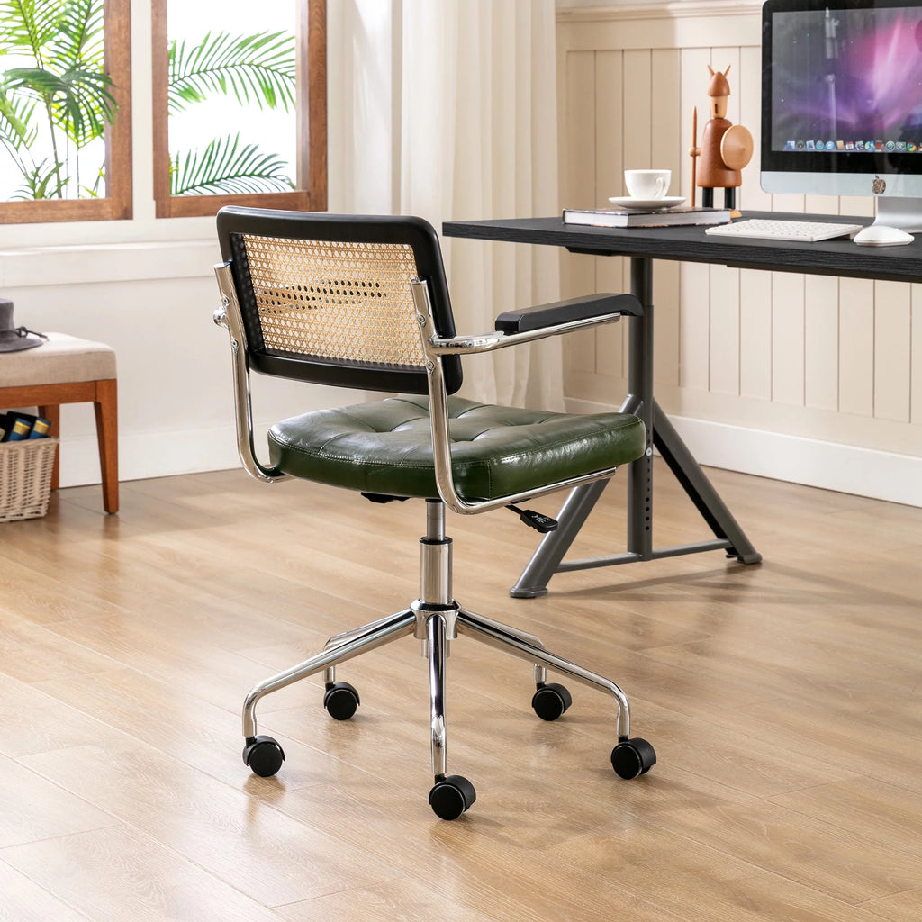 Green Faux Leather Swivel Office Chair with Arms T35371