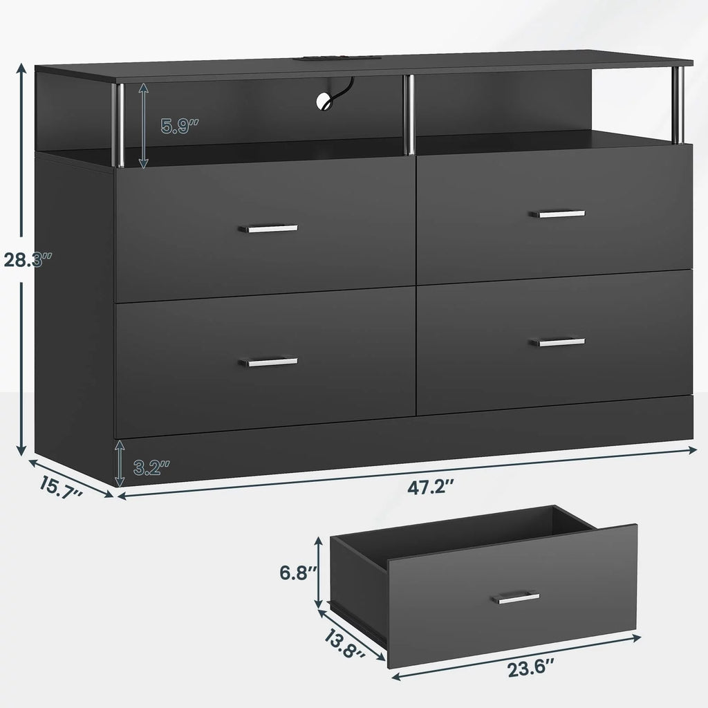 Black 6 Drawer Dresser with Charging Station and LED Light I969804