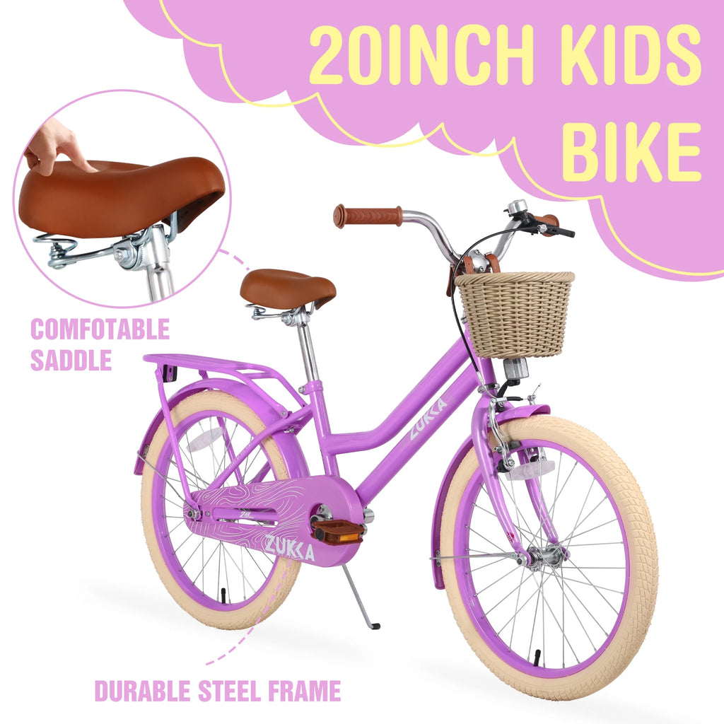 White 20 Kids Bike with Basket and Coaster Brake U9848