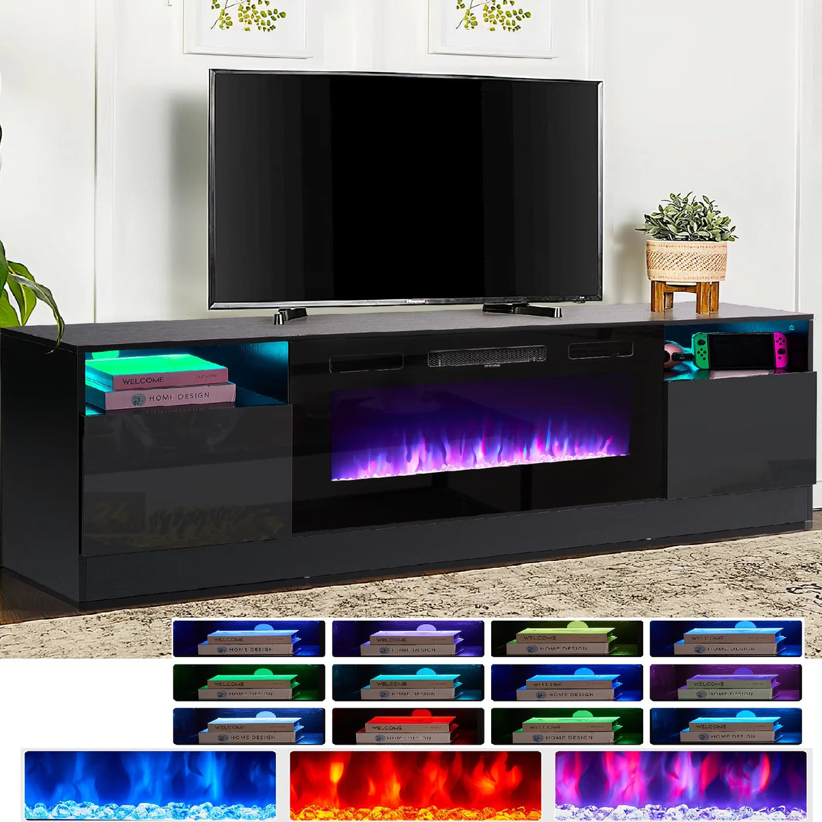 Black Fireplace TV Stand with 36'' Electric Fireplace L660