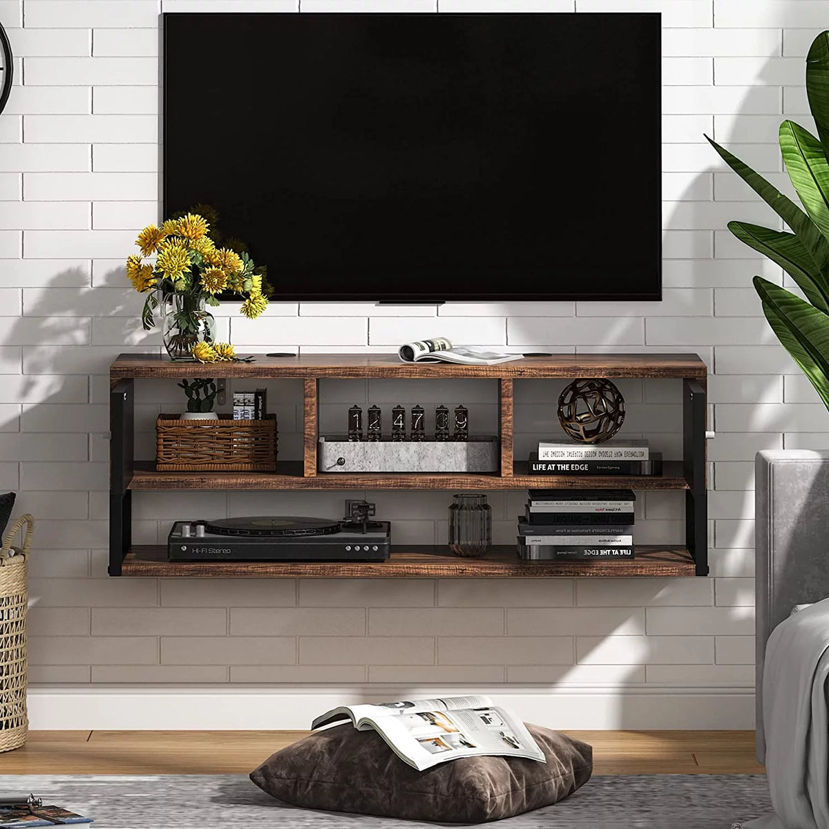 3 Tier Wall Mounted Media Console with Doors Storage S8900