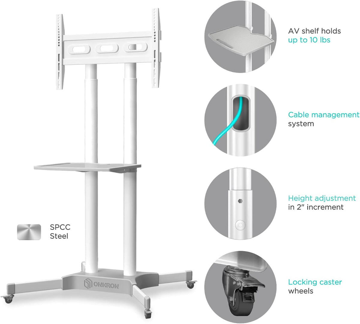 Mobile TV Stand for 32 to 65 Inch TV Screens with Wheels Shelves A534
