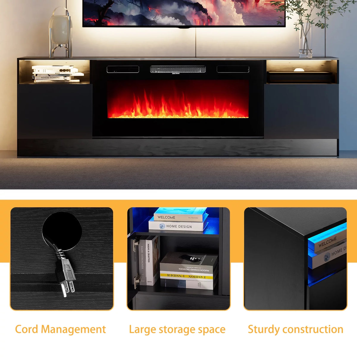 Black Fireplace TV Stand with 36'' Electric Fireplace L660