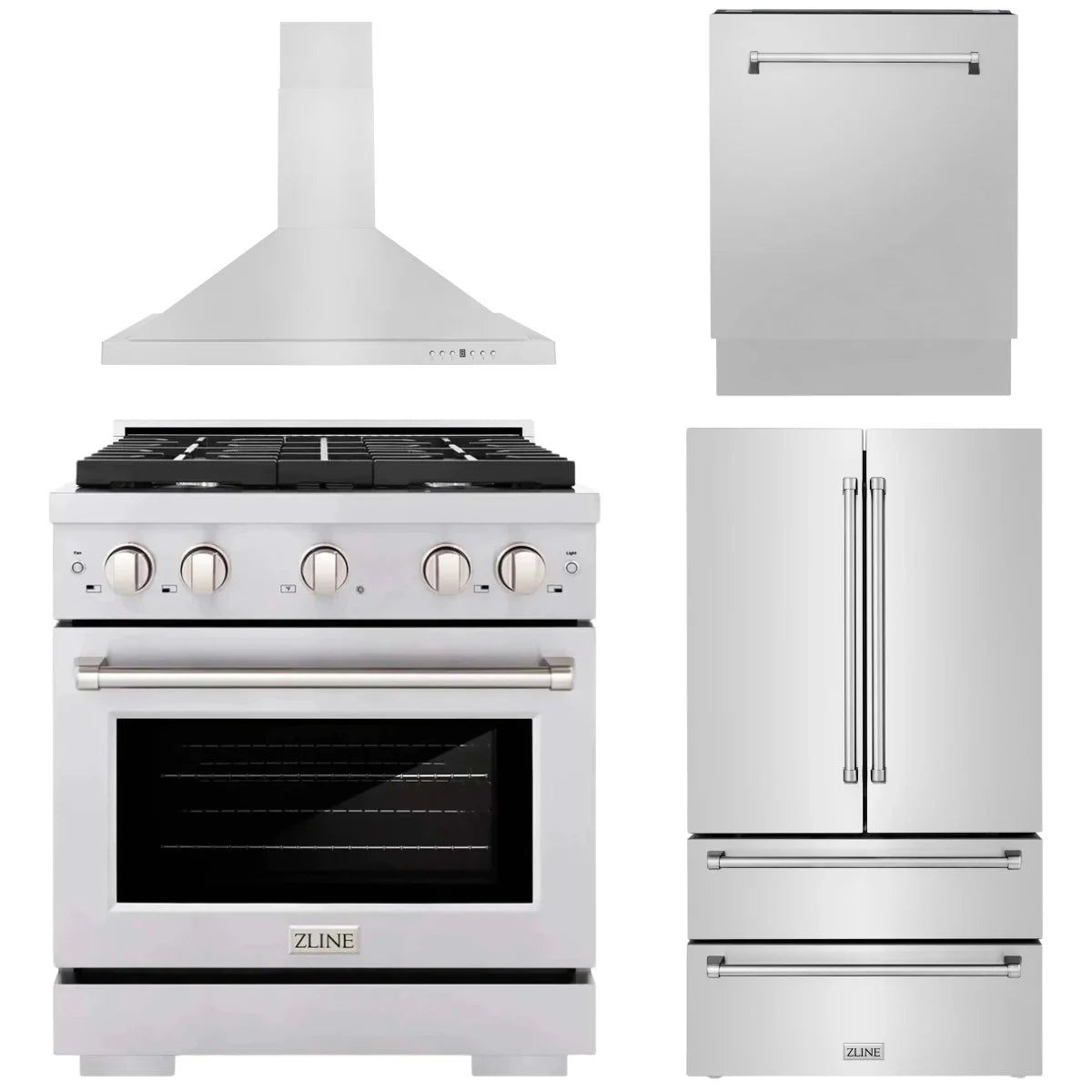 30 in. Gas Range, Range Hood, Dishwasher, Refrigerator M396308