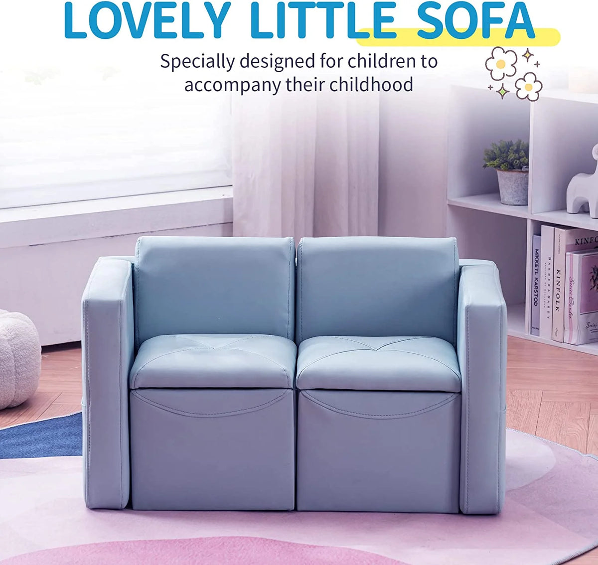 Kids 2-in-1 Sofa Convert to Table & 2 Chairs with Storage Box I9709