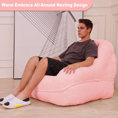 Pink Plush Bean Bag Chair with Armrests W956113