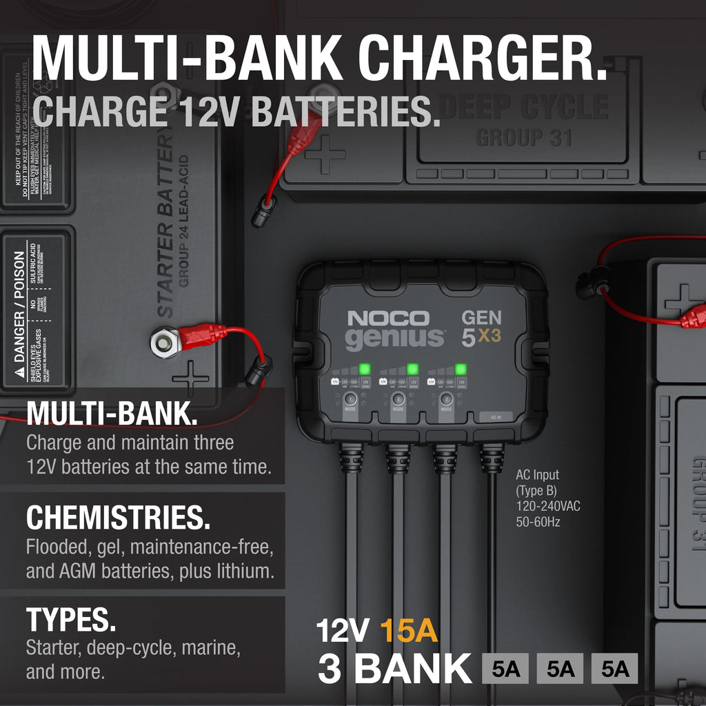3-Bank 15A 12V Onboard Battery Charger O28761