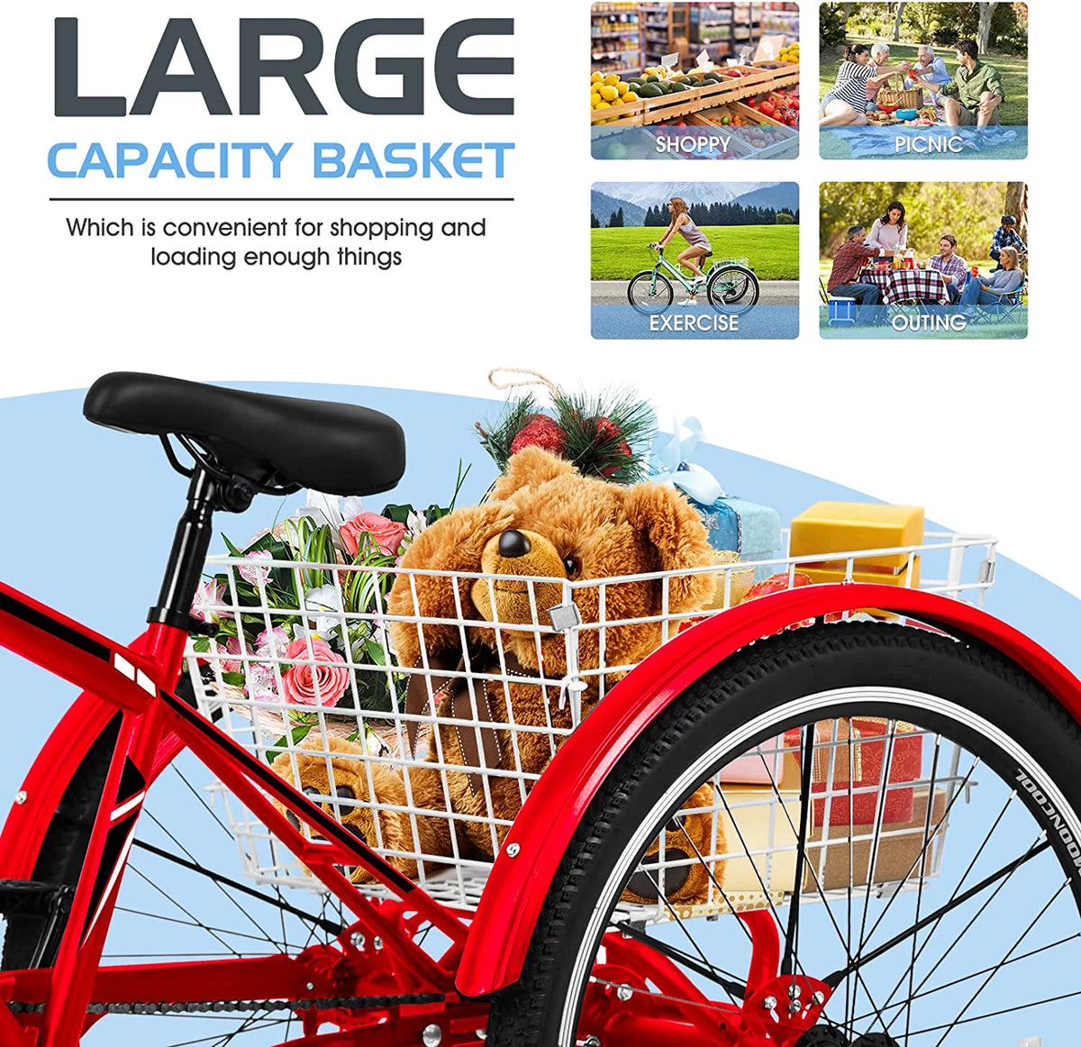 7 Speed Adult Mountain Tricycle with Shopping Basket Z106