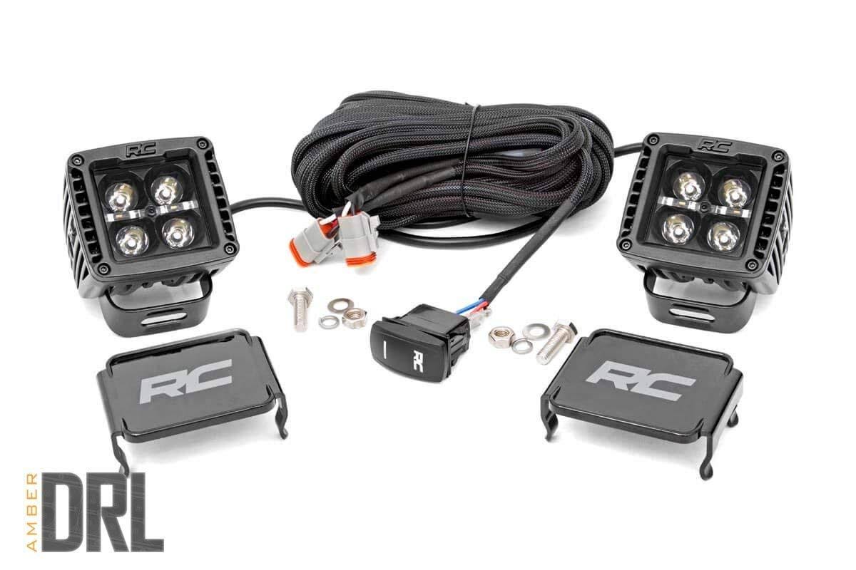 2 inch Square Cree LED Lights Pair Black with Amber DRL F762