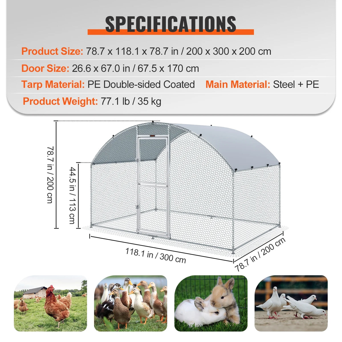 Large Metal Chicken Coop 6.6x9.8x6.6 ft X5278