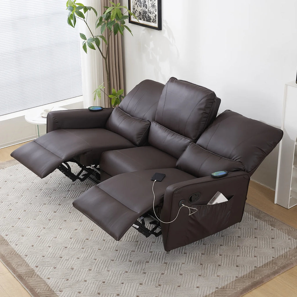 Brown 3 Seater Power Recliner with Massage and Heat I3282