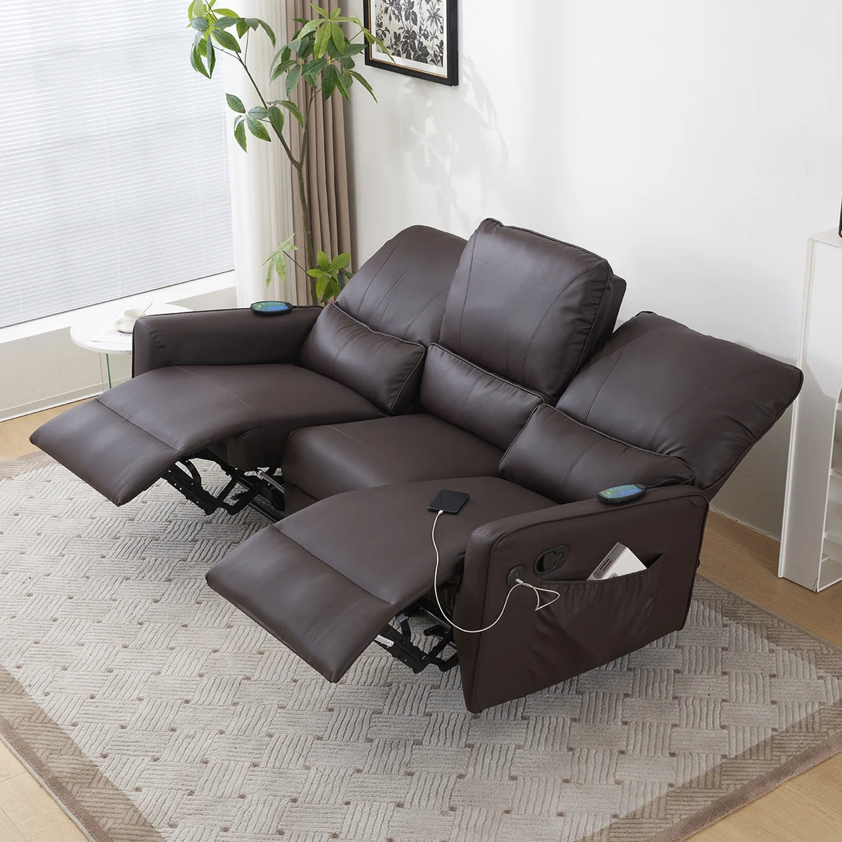 Brown 3 Seater Power Recliner with Massage and Heat I3282