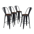 30'' High Back Bar Stools with Wood Seat Metal Stackable 4 Q598080